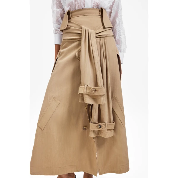 Viktor & Rolf Sleeve Tie Linen-Silk Blend Midi Skirt in Beige, view 5