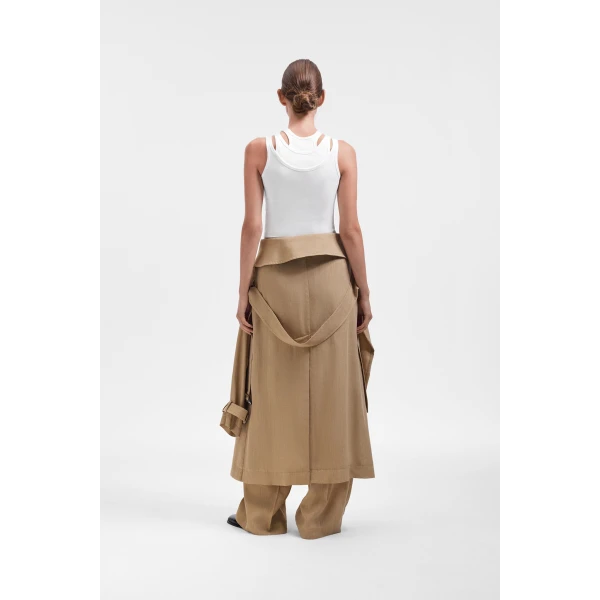 Viktor & Rolf Sleeve Tie Linen-Silk Blend Wrap Trousers in Beige, view 3