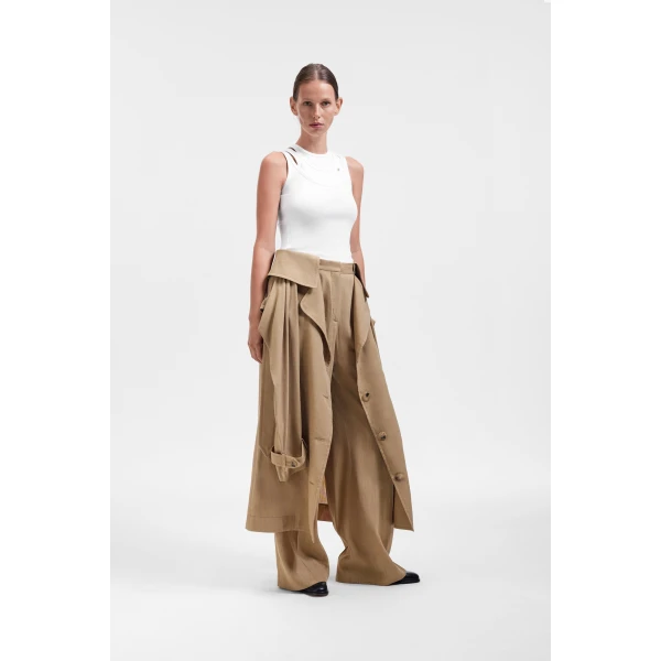 Viktor & Rolf Sleeve Tie Linen-Silk Blend Wrap Trousers in Beige, view 4