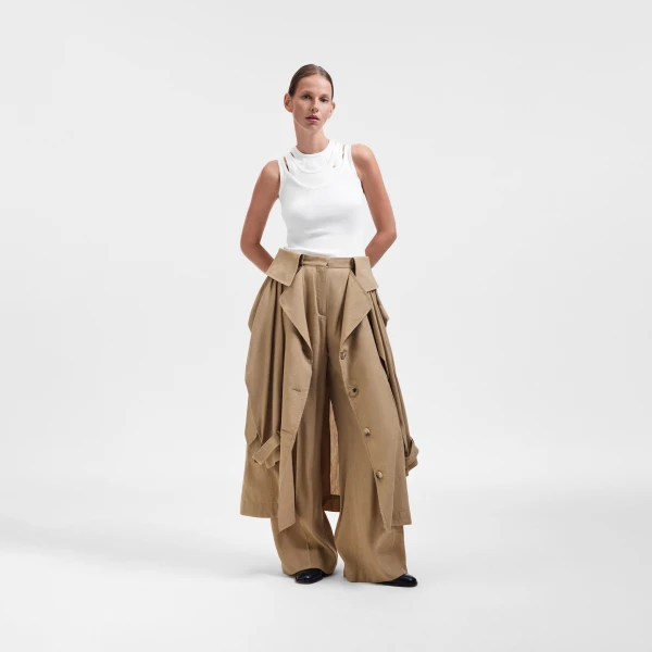 Viktor & Rolf Sleeve Tie Linen-Silk Blend Wrap Trousers in Beige, view 6