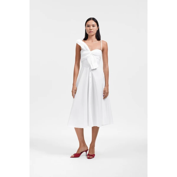 Viktor & Rolf Sleeve Tie Poplin Dress in White, view 2