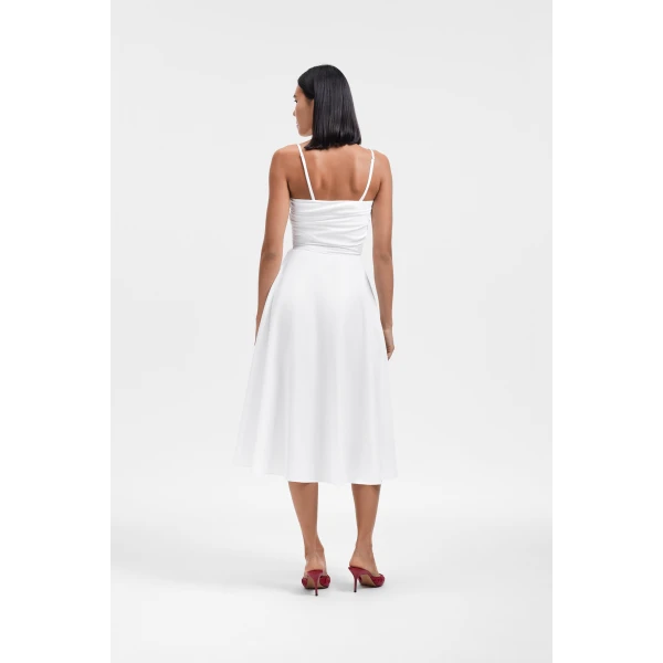 Viktor & Rolf Sleeve Tie Poplin Dress in White, view 3