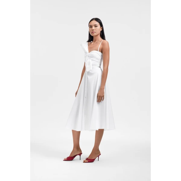 Viktor & Rolf Sleeve Tie Poplin Dress in White, view 4