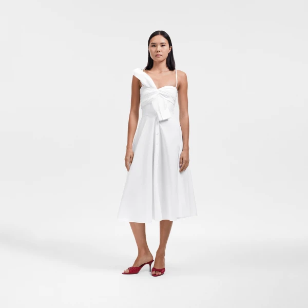 Viktor & Rolf Sleeve Tie Poplin Dress in White, view 5