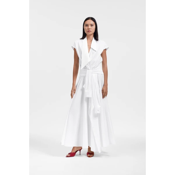 Viktor & Rolf Sleeve Tie Poplin Wrap Dress in White, view 2