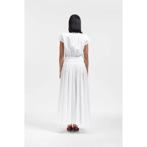 Viktor & Rolf Sleeve Tie Poplin Wrap Dress in White, view 3