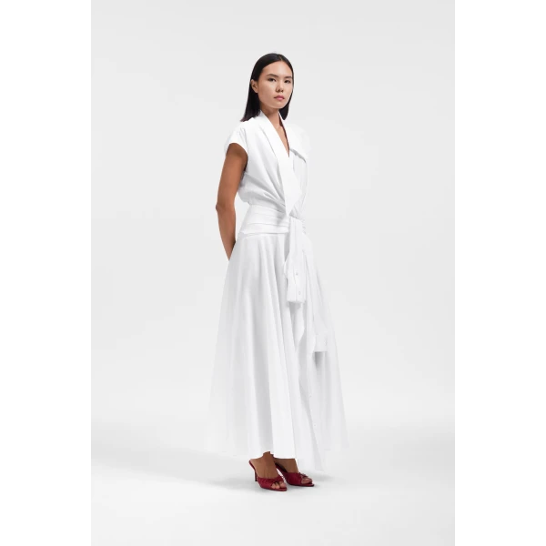 Viktor & Rolf Sleeve Tie Poplin Wrap Dress in White, view 4