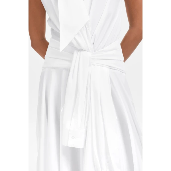 Viktor & Rolf Sleeve Tie Poplin Wrap Dress in White, view 5