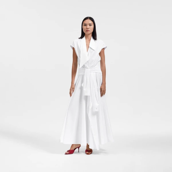 Viktor & Rolf Sleeve Tie Poplin Wrap Dress in White, view 6
