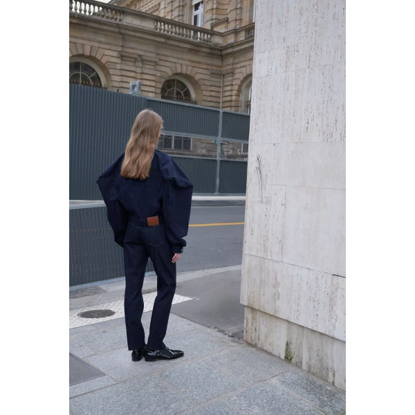 Viktor & Rolf Straight Fit 5 Pocket Jeans in Dark Blue, view 4
