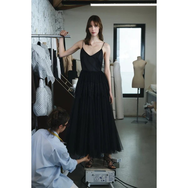 Viktor & Rolf Tulle & Lace Cami Gown in Black, view 6