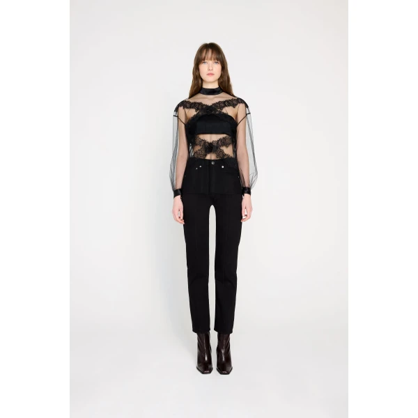 Viktor & Rolf Tulle & Lace Long Sleeve Blouse in Black, view 2