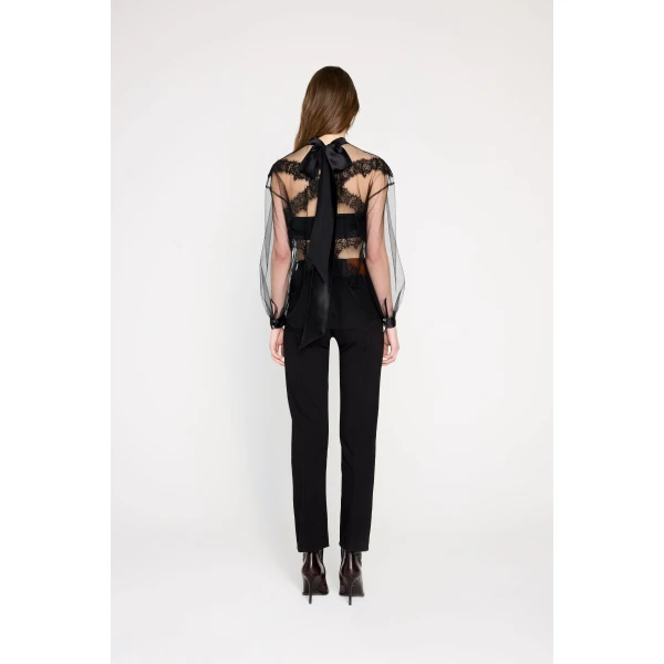 Viktor & Rolf Tulle & Lace Long Sleeve Blouse in Black, view 3