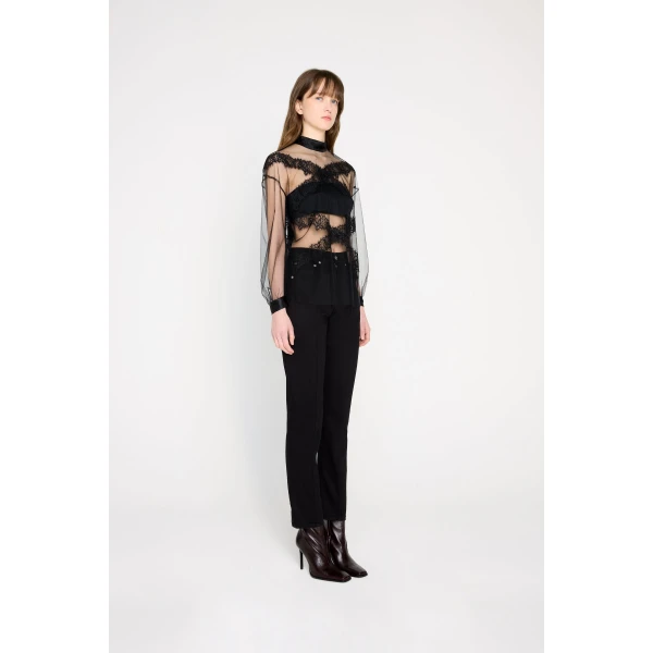 Viktor & Rolf Tulle & Lace Long Sleeve Blouse in Black, view 4
