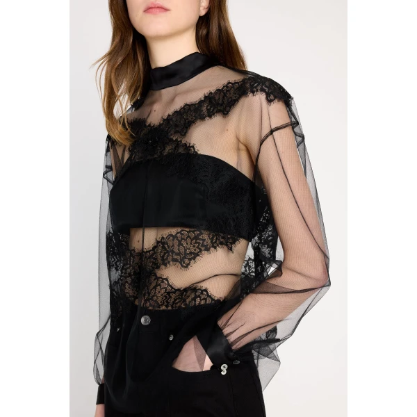 Viktor & Rolf Tulle & Lace Long Sleeve Blouse in Black, view 5