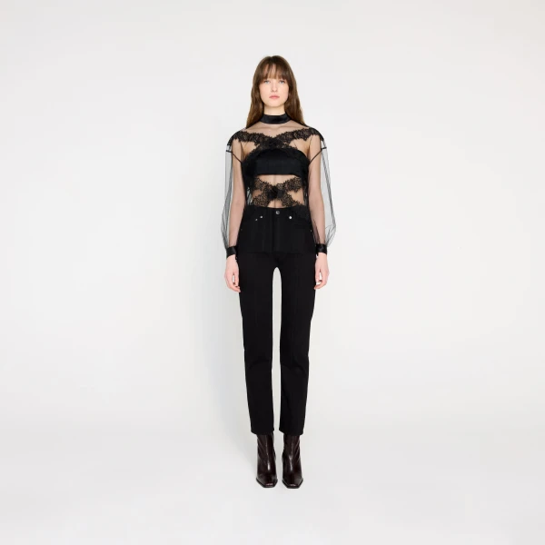 Viktor & Rolf Tulle & Lace Long Sleeve Blouse in Black, view 6