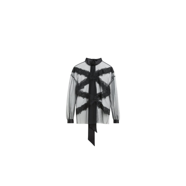 Viktor & Rolf Tulle & Lace Long Sleeve Blouse in Black