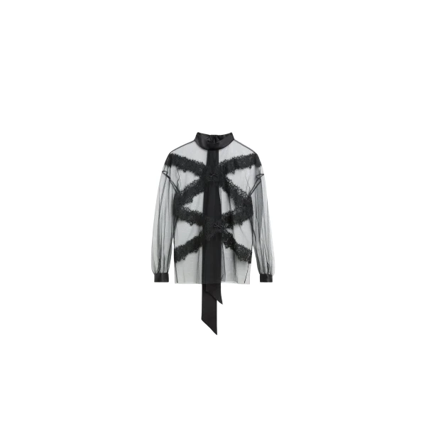 Viktor & Rolf Tulle & Lace Long Sleeve Blouse in Black