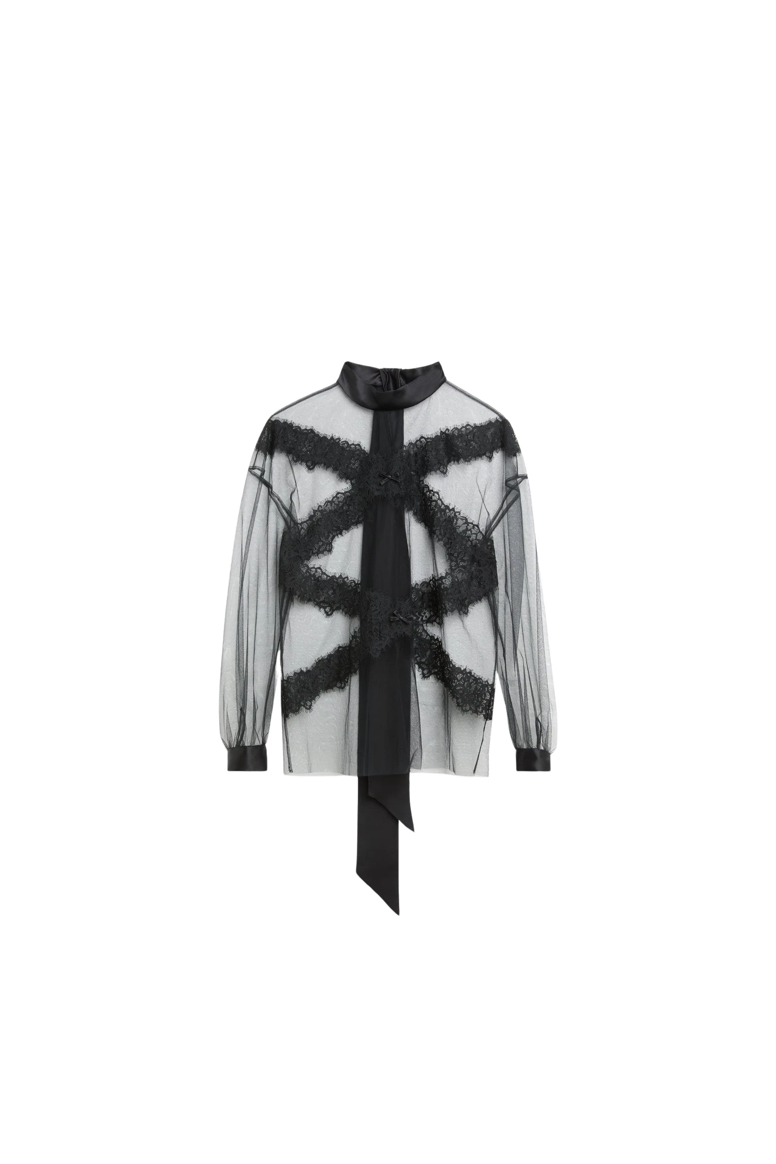 Viktor & Rolf Tulle & Lace Long Sleeve Blouse in Black