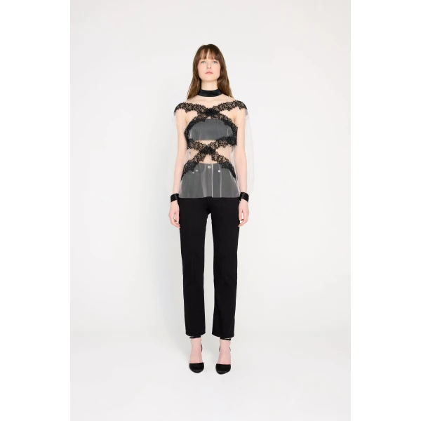 Viktor & Rolf Tulle & Lace Long Sleeve Blouse in Grey, view 2
