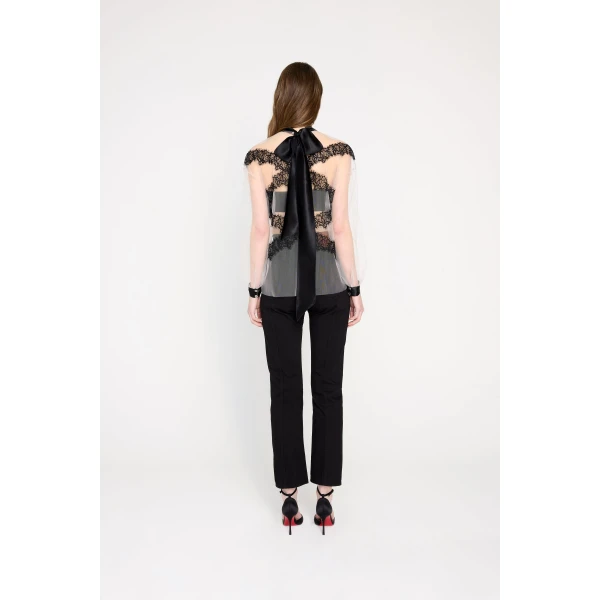 Viktor & Rolf Tulle & Lace Long Sleeve Blouse in Grey, view 3