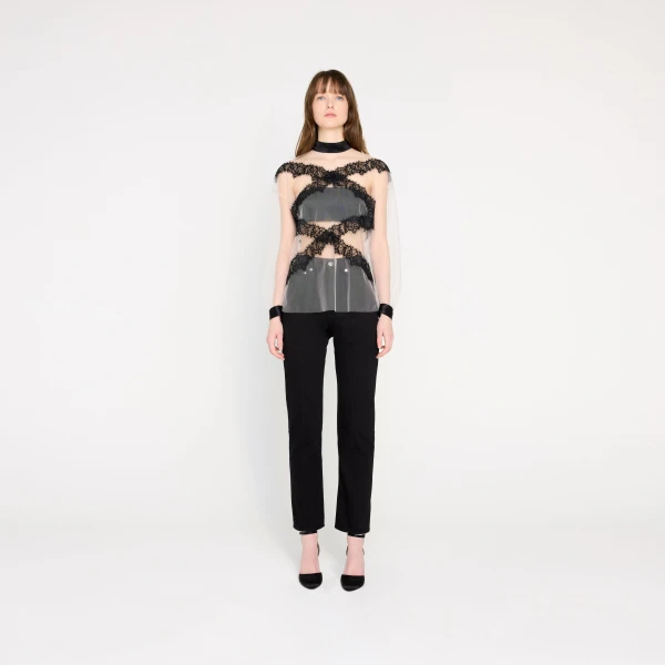 Viktor & Rolf Tulle & Lace Long Sleeve Blouse in Grey, view 5