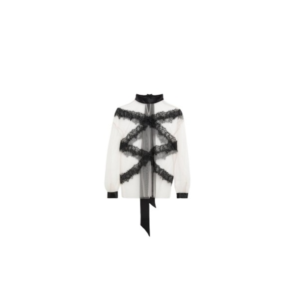 Viktor & Rolf Tulle & Lace Long Sleeve Blouse in Grey