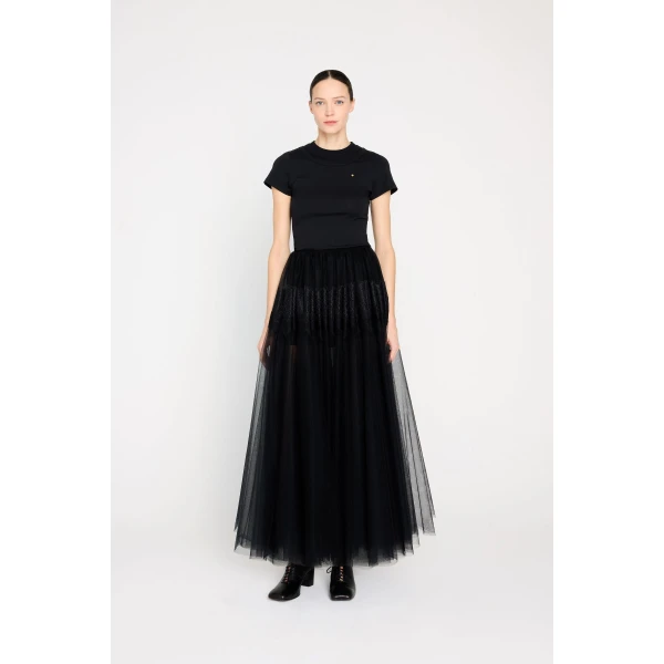 Viktor & Rolf Tulle & Lace Maxi Skirt in Black, view 2