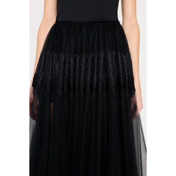Viktor & Rolf Tulle & Lace Maxi Skirt in Black, view 5