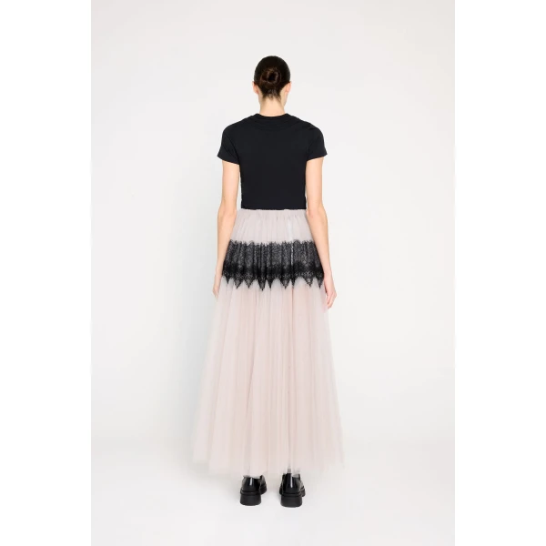 Viktor & Rolf Tulle & Lace Maxi Skirt in Grey, view 3