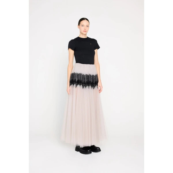 Viktor & Rolf Tulle & Lace Maxi Skirt in Grey, view 4