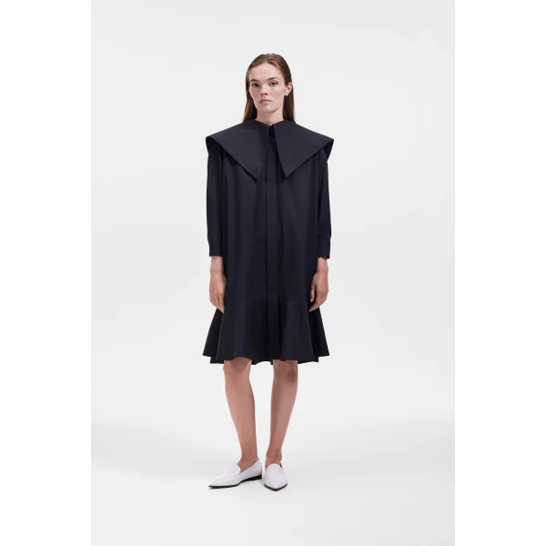 Viktor & Rolf Volant Detail Poplin Shirt Dress in Black, view 2