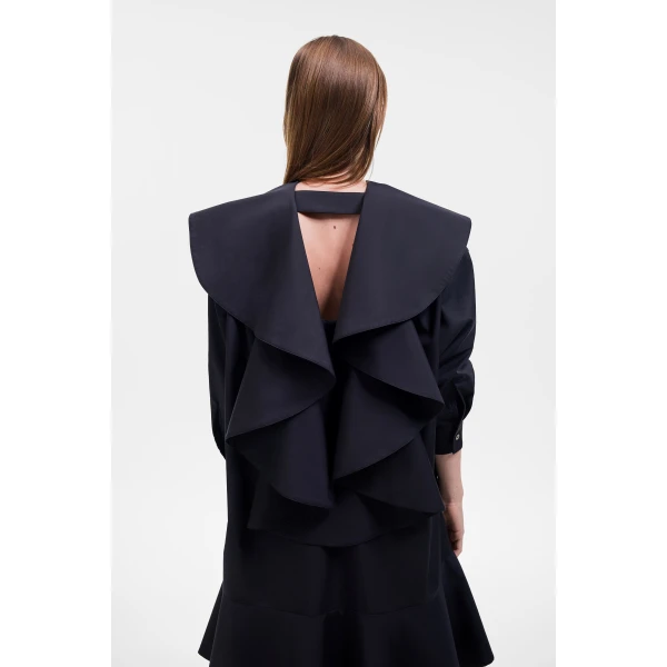 Viktor & Rolf Volant Detail Poplin Shirt Dress in Black, view 3
