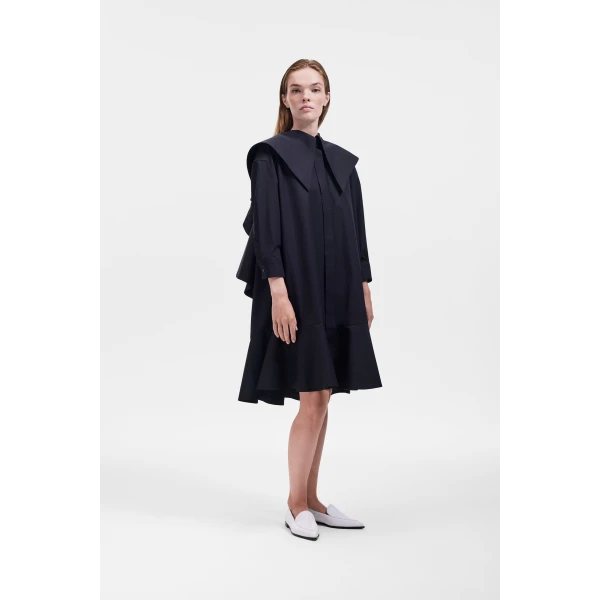 Viktor & Rolf Volant Detail Poplin Shirt Dress in Black, view 4