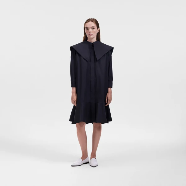 Viktor & Rolf Volant Detail Poplin Shirt Dress in Black, view 5