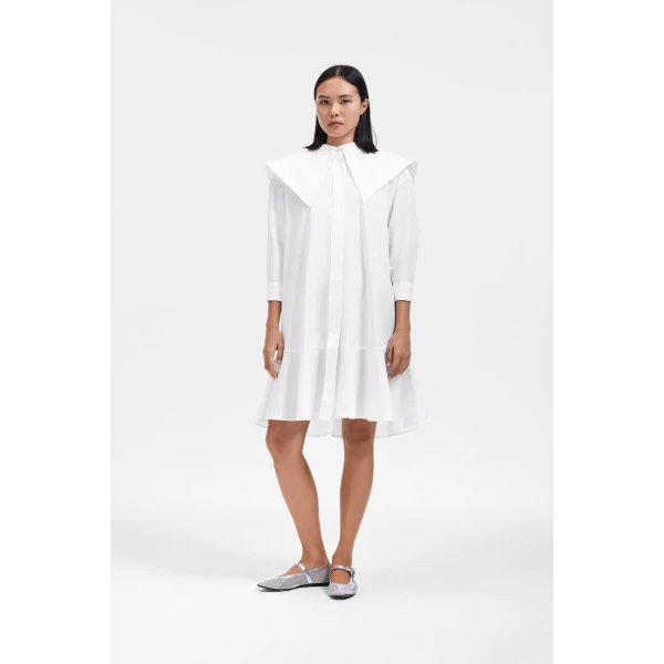 Viktor & Rolf Volant Detail Poplin Shirt Dress in White, view 2