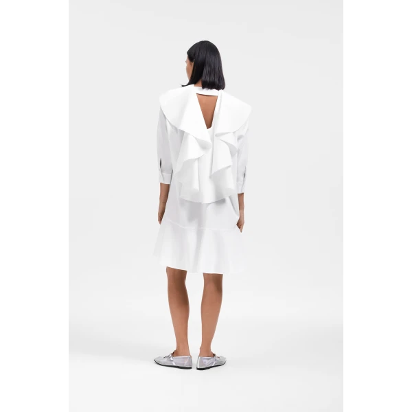 Viktor & Rolf Volant Detail Poplin Shirt Dress in White, view 3