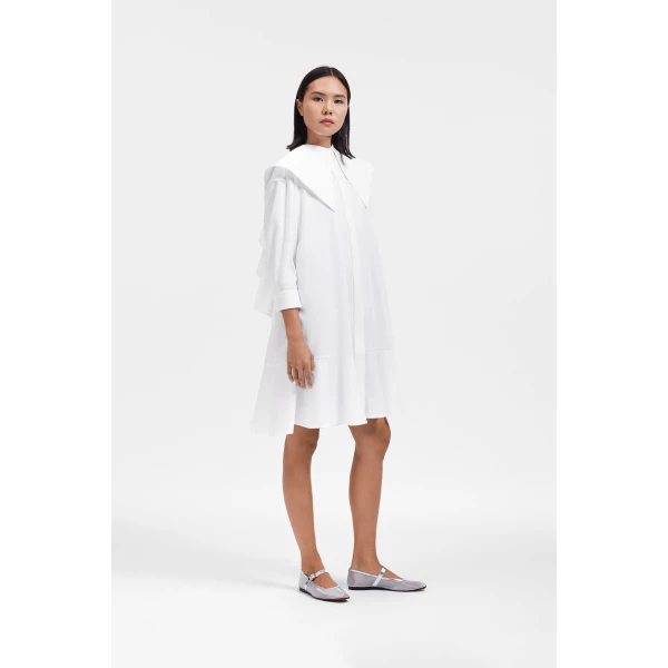 Viktor & Rolf Volant Detail Poplin Shirt Dress in White, view 4