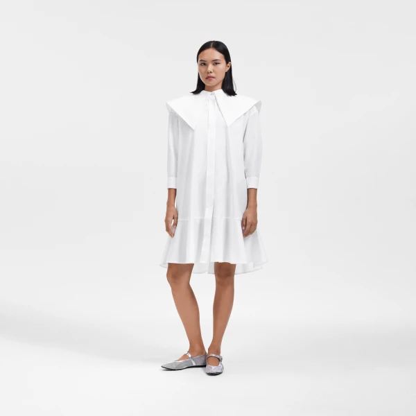 Viktor & Rolf Volant Detail Poplin Shirt Dress in White, view 6