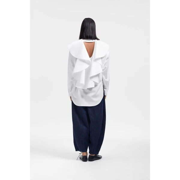 Viktor & Rolf Volant Detail Poplin Shirt in White, view 3