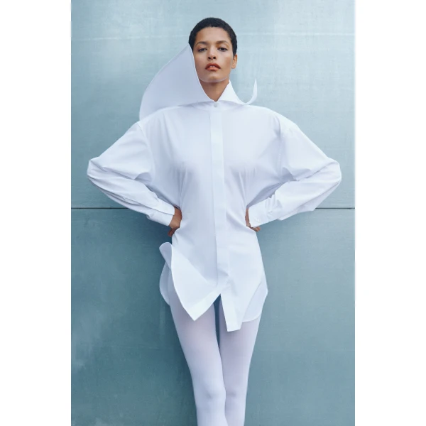 Viktor & Rolf Volant Detail Poplin Shirt in White, view 6