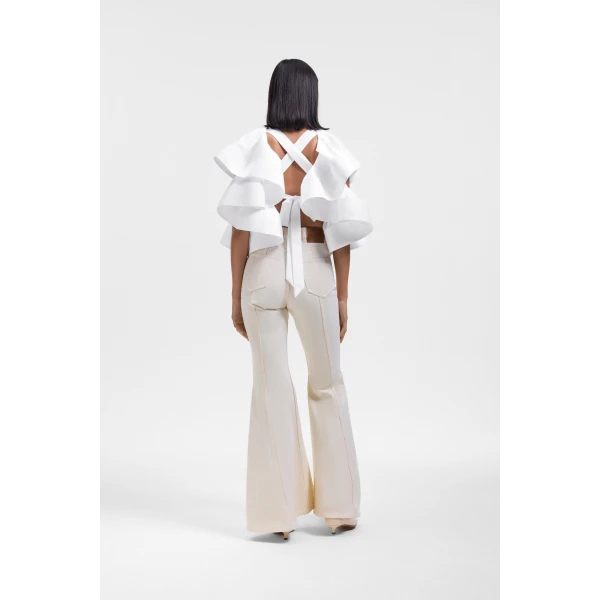 Viktor & Rolf Volant Detail Poplin Top in White, view 3