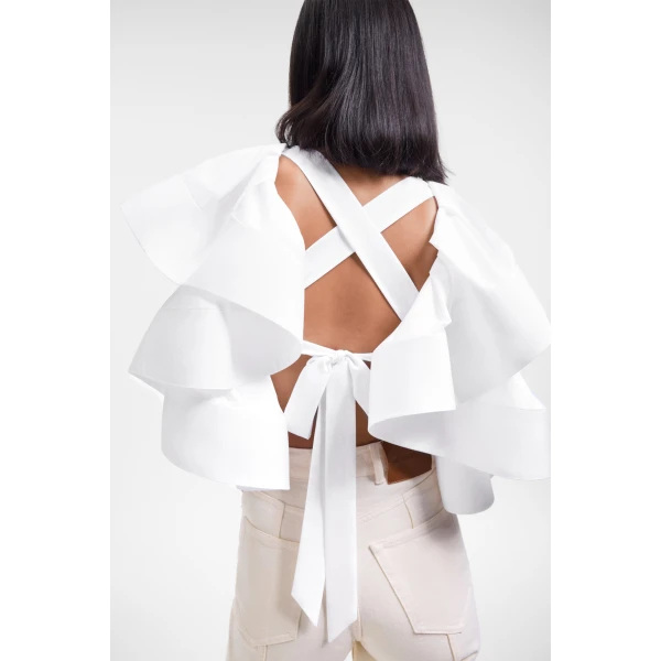 Viktor & Rolf Volant Detail Poplin Top in White, view 5