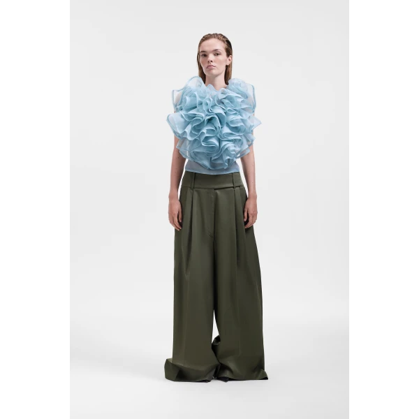 Viktor & Rolf Volant Jabot Organza Top in Light Blue, view 2