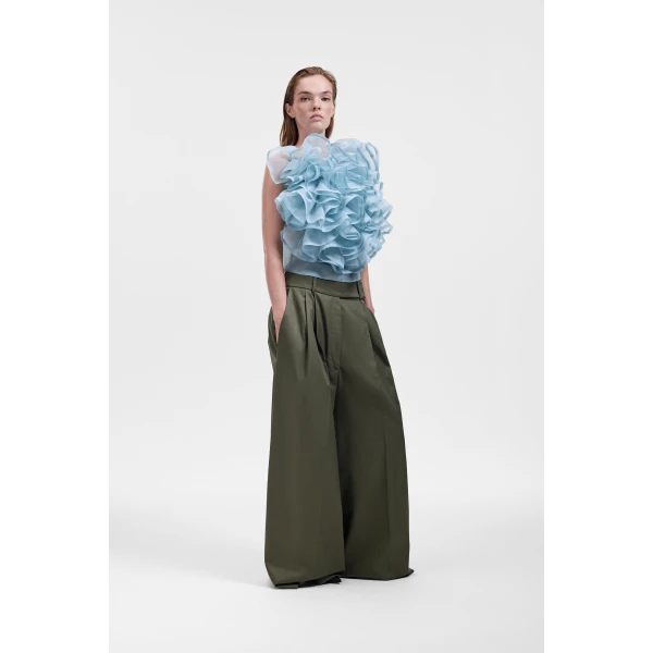Viktor & Rolf Volant Jabot Organza Top in Light Blue, view 4