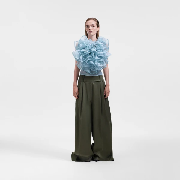 Viktor & Rolf Volant Jabot Organza Top in Light Blue, view 6