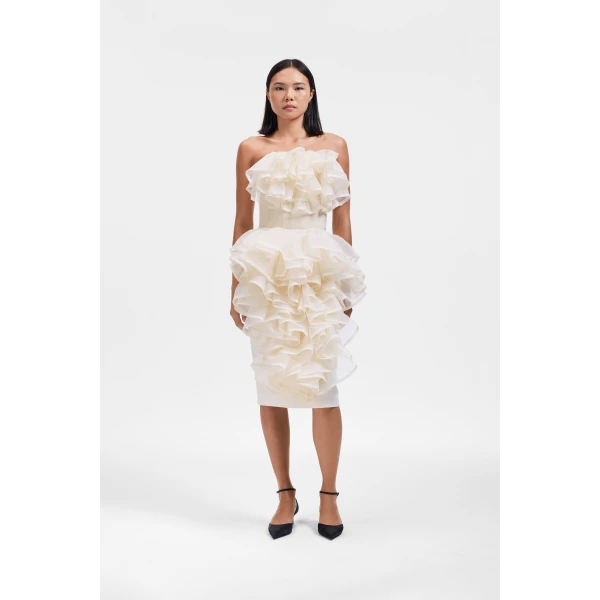 Viktor & Rolf Volant Midi Skirt in Off White, view 2