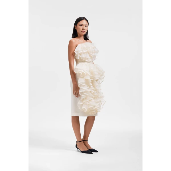Viktor & Rolf Volant Midi Skirt in Off White, view 4