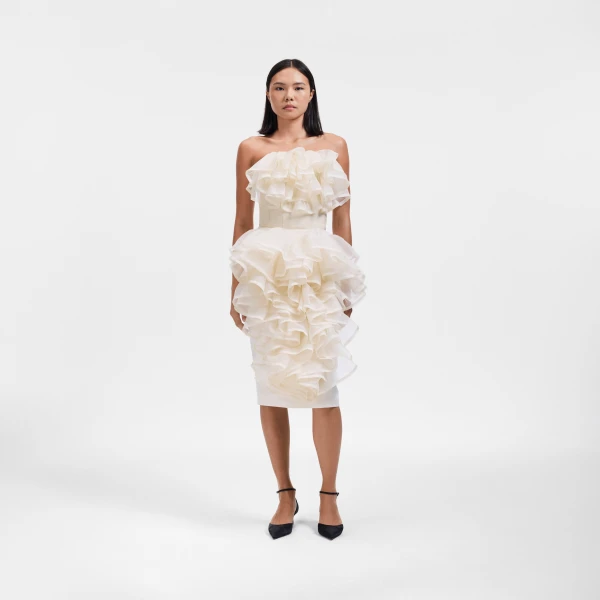 Viktor & Rolf Volant Midi Skirt in Off White, view 5