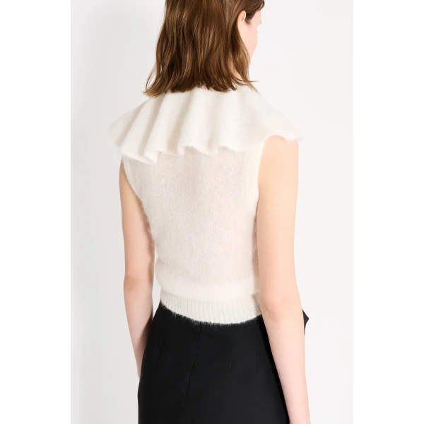 Viktor & Rolf Volant Neck Spencer in White Knit, view 5